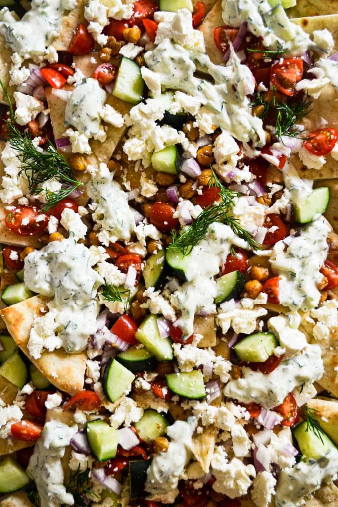 Loaded Vegetarian Greek Pita Nachos