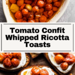 Vertical pin for tomato confit and whipped ricotta toasts.