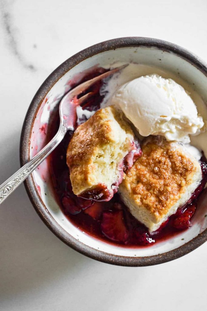 Strawberry & Raspberry Cardamom Biscuit Cobbler