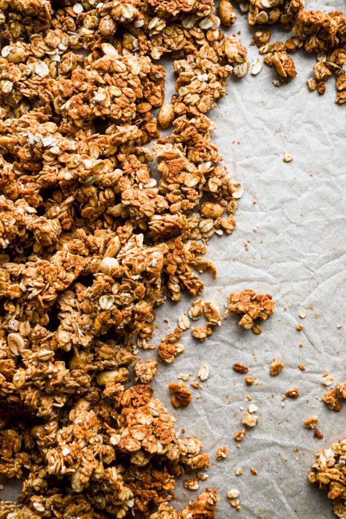 Granola on baking sheet