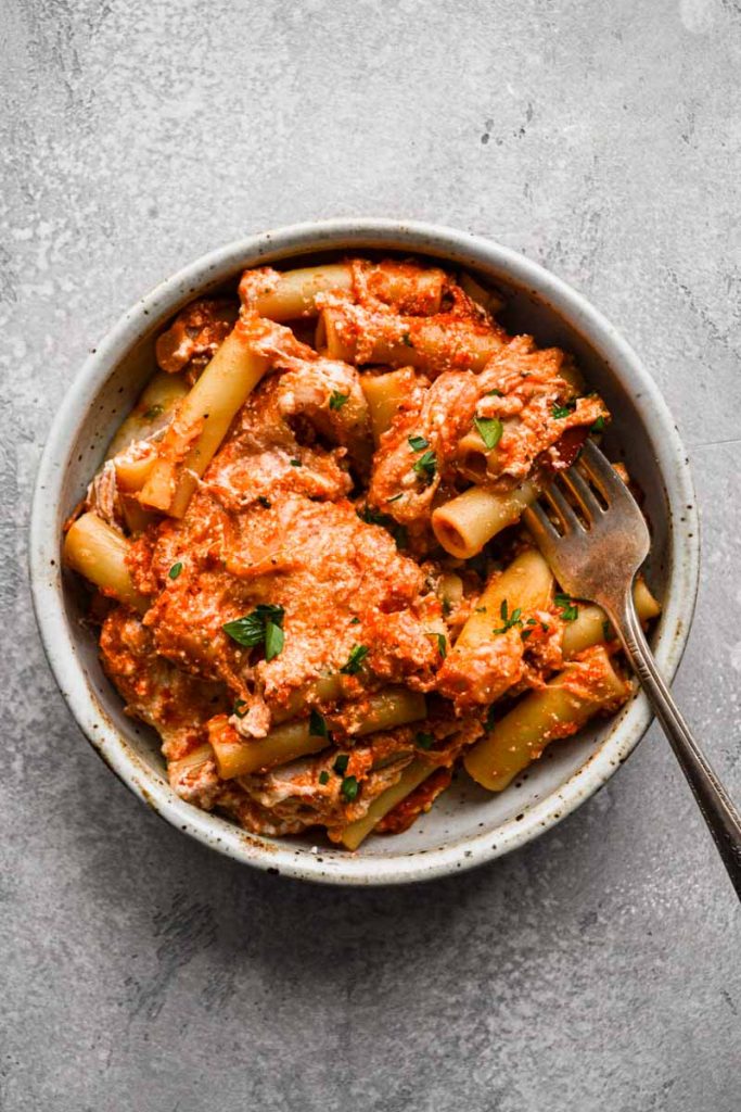 Vegetarian Baked Ziti in a bowl