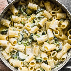 Close up image of finished creamy pasta.