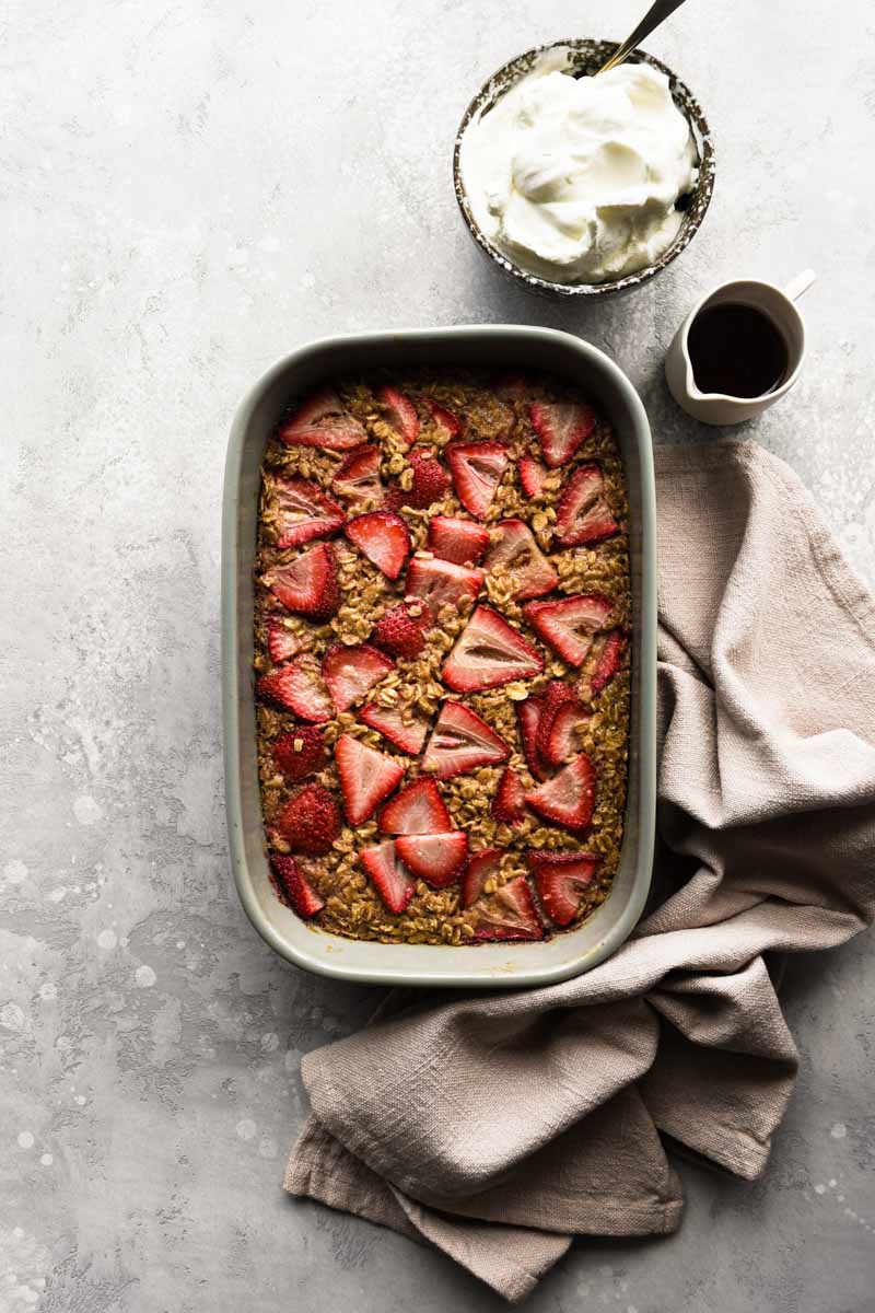 Strawberry baked oatmeal freshly baked.
