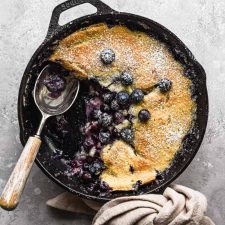 Finished image of skillet blueberry cobbler
