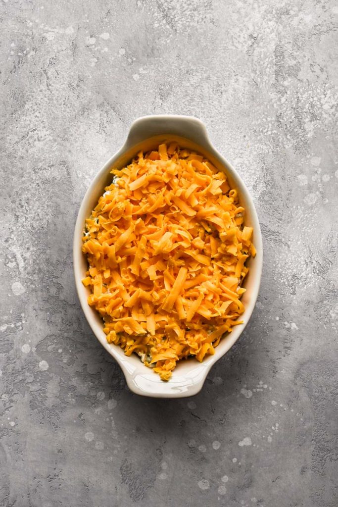Dip with cheese on top right before baking