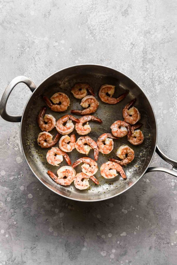 Shrimp flipped over in the pan halfway through cooking.