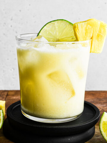 Pineapple coconut margarita in a glass.