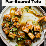 Honey garlic tofu on a plate.