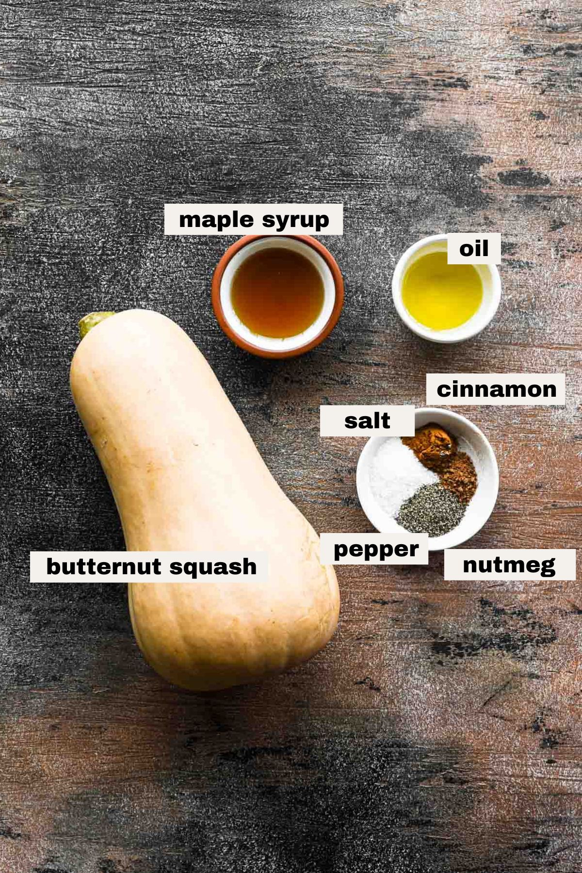 Ingredients to make air fryer butternut squash cubes.