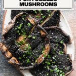 Pinterest image air fryer portobello mushrooms.