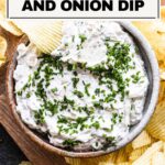 Sour cream and onion dip pinterest pin.