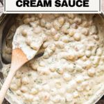 Roasted garlic cream sauce overhead image.