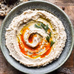 Cannellini bean dip in a bowl.