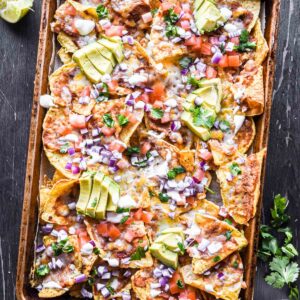 Up close of finished bean nachos.