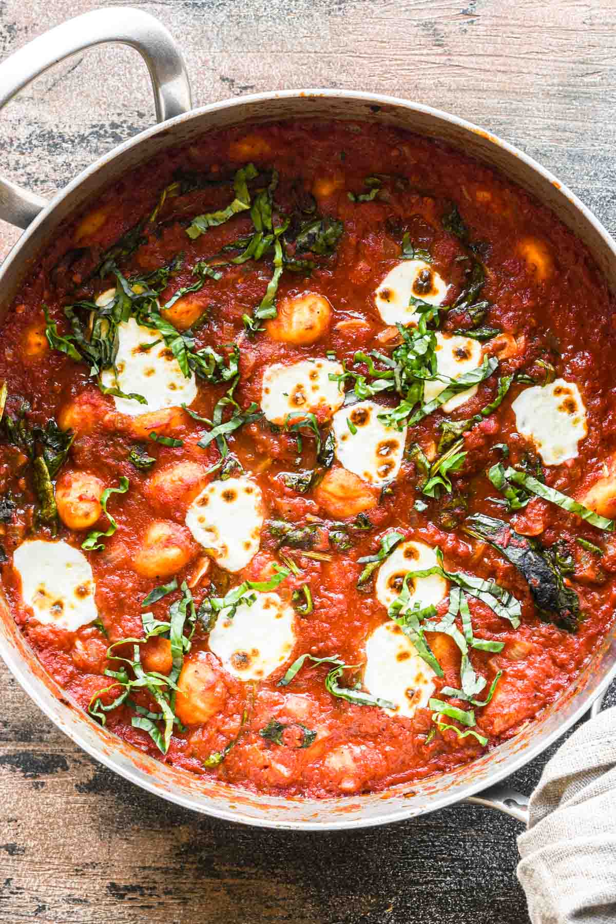 Close up image of cooked final dish in the skillet.