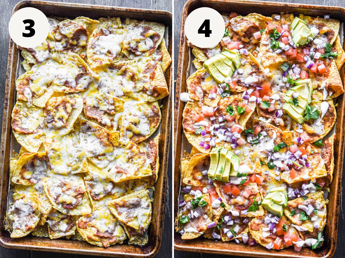 Side by side of pre and post bake with toppings.