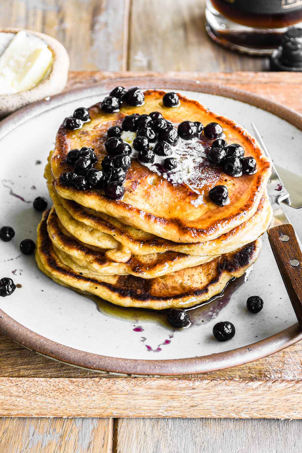 Stack of banana buttermilk pancakes.
