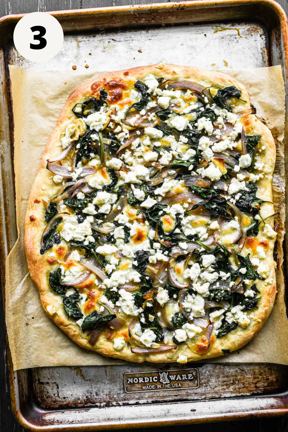 Freshly baked pizza.