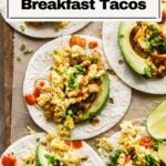 Scrambled egg tacos on a platter.