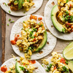Close up image of tacos on a platter.