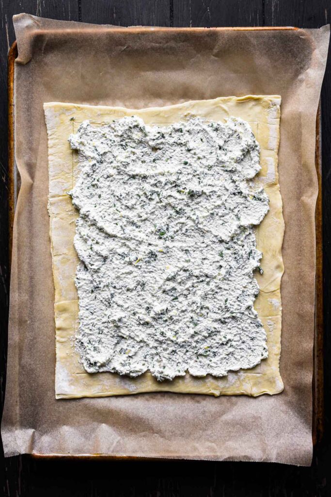 Ricotta mixture on puff pastry.
