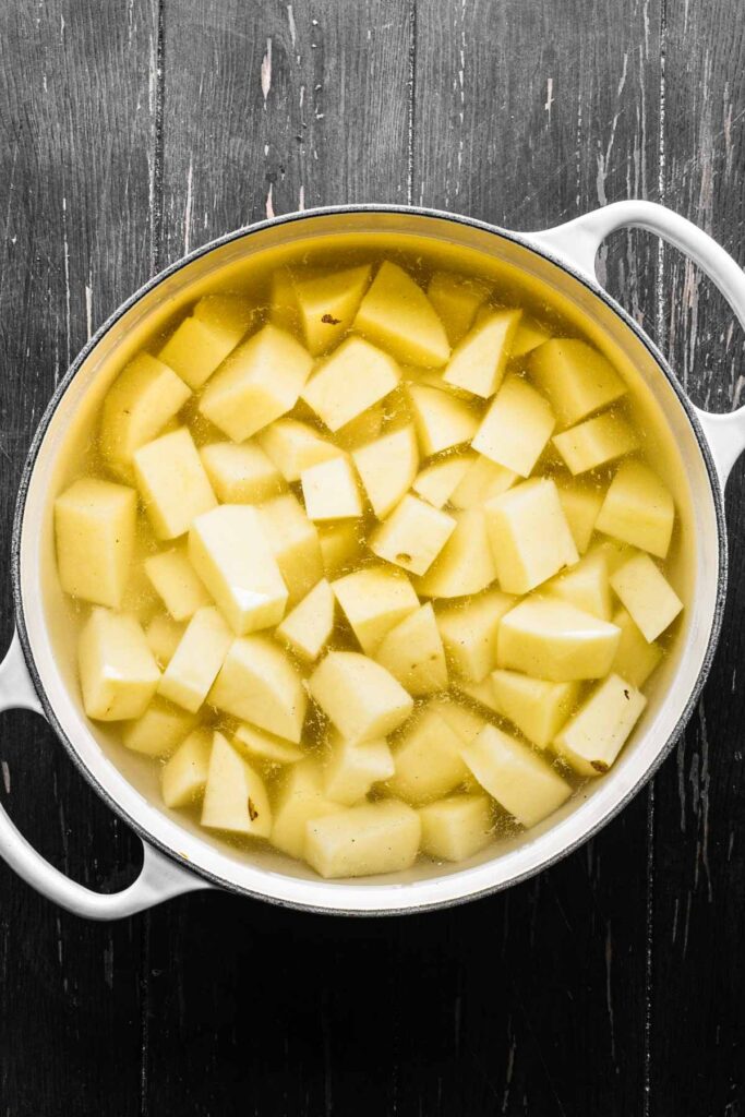 Boiling the potatoes.