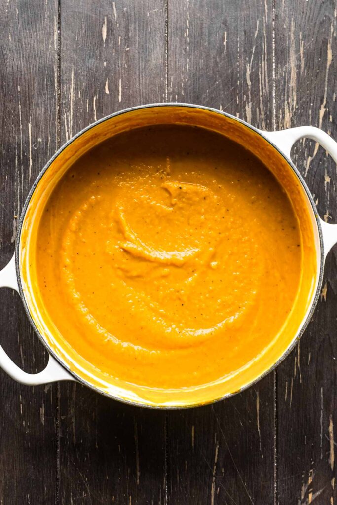Blended soup with heavy cream.