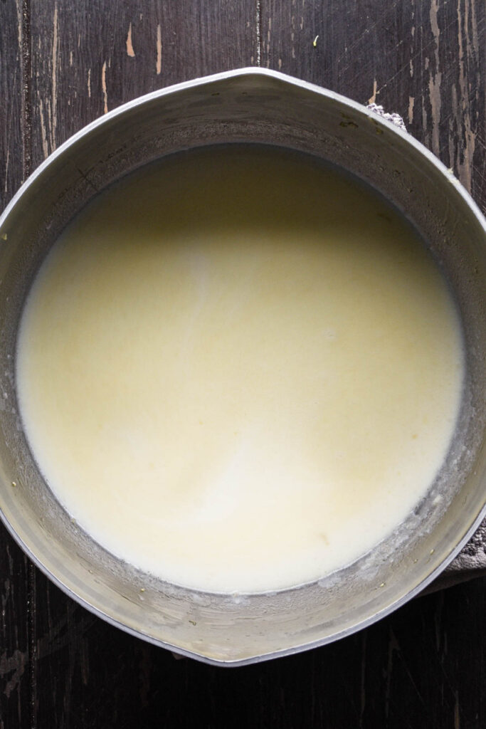 Milk added to roux.