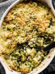 Close up of broccoli au gratin.