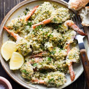 Close up of shrimp on a plate.