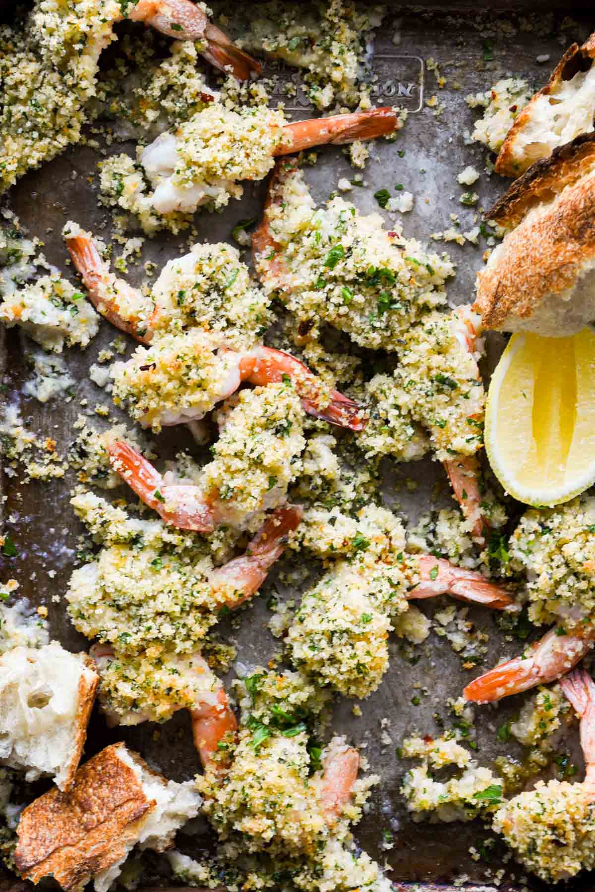 Shrimp on the sheet tray.