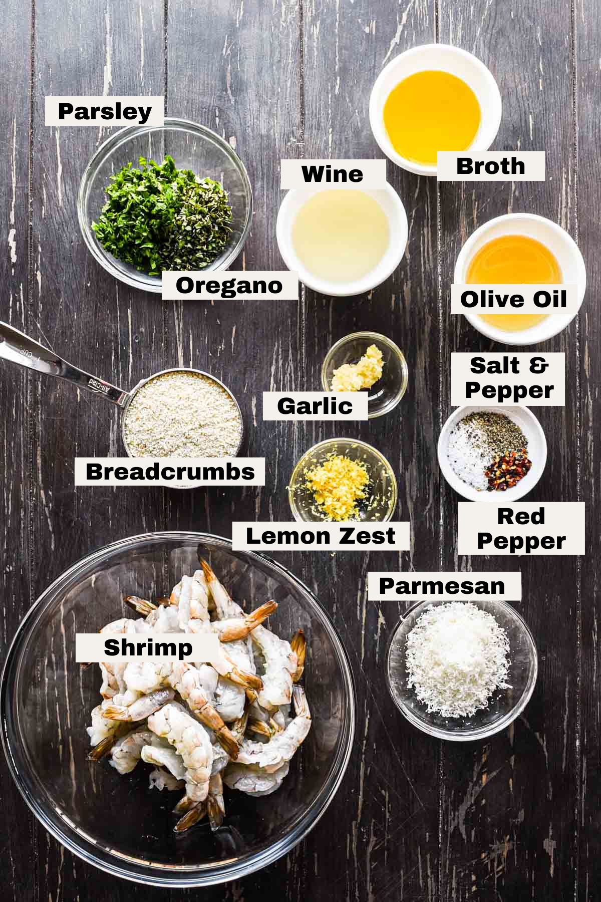 Ingredients needed to make shrimp oreganata.