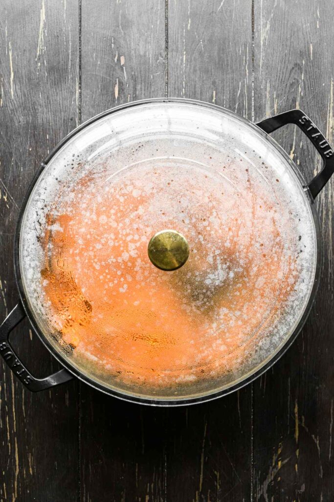 Steaming sweet potatoes to cook through.