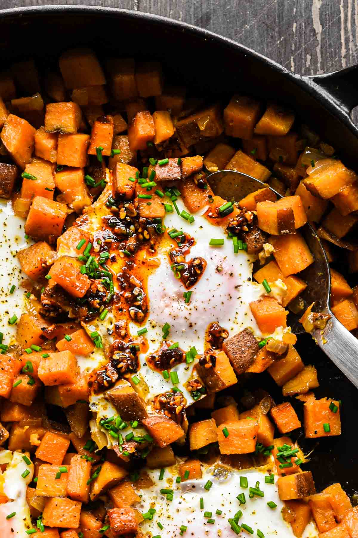 Close up of dish with chili crunch.