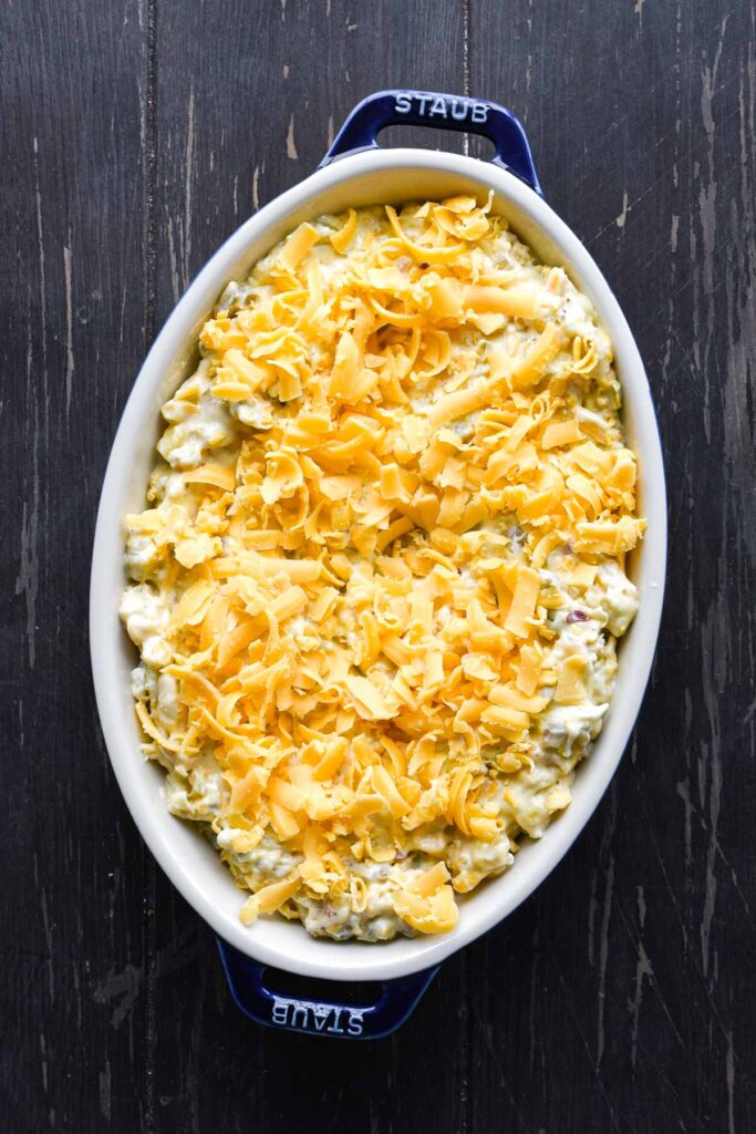 Creamed corn dip before baking.