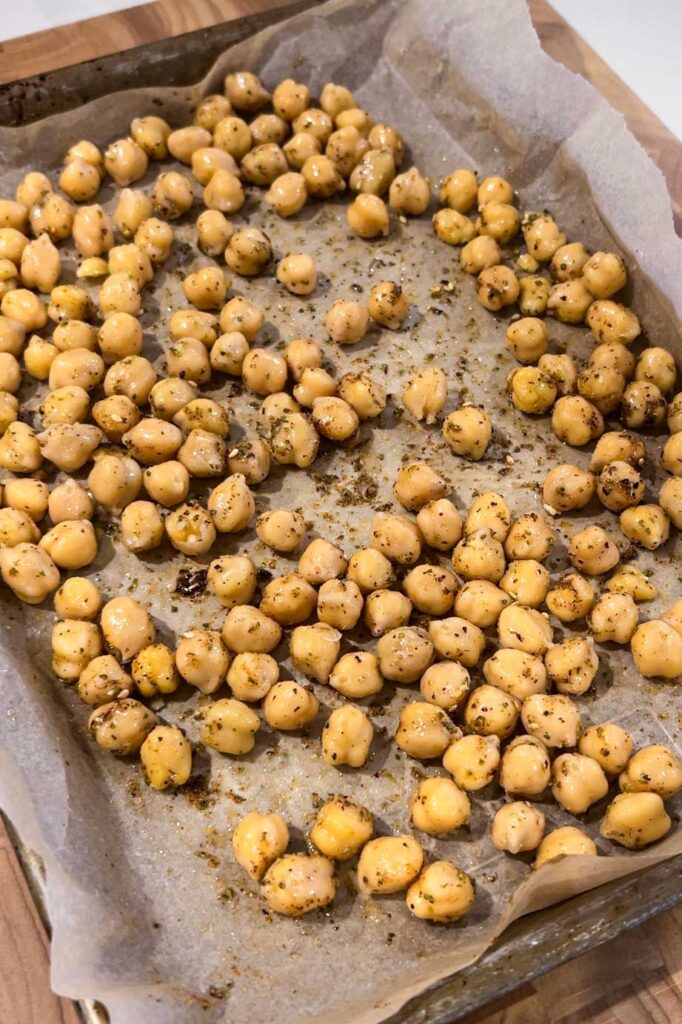 Roasting chickpeas.