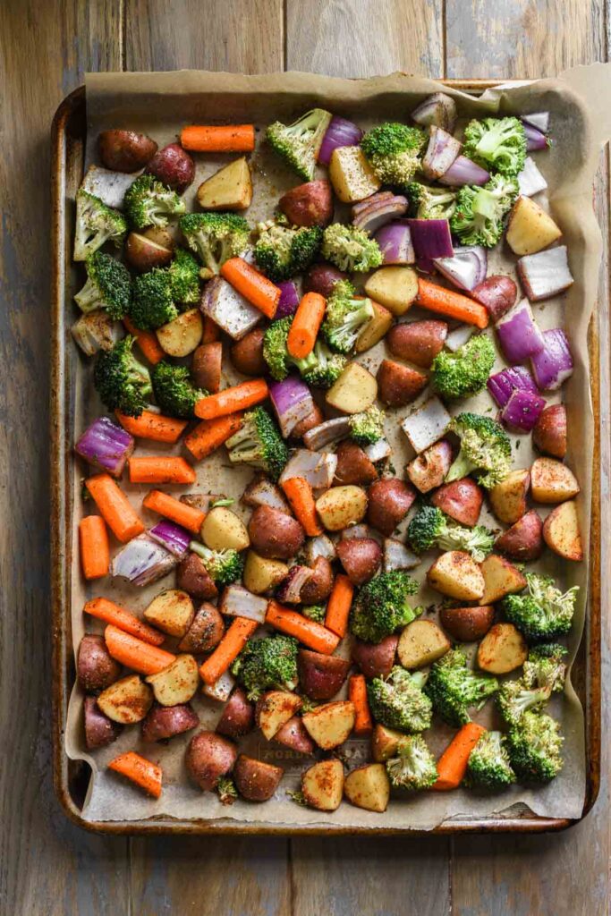 Seasoned veg and potatoes.