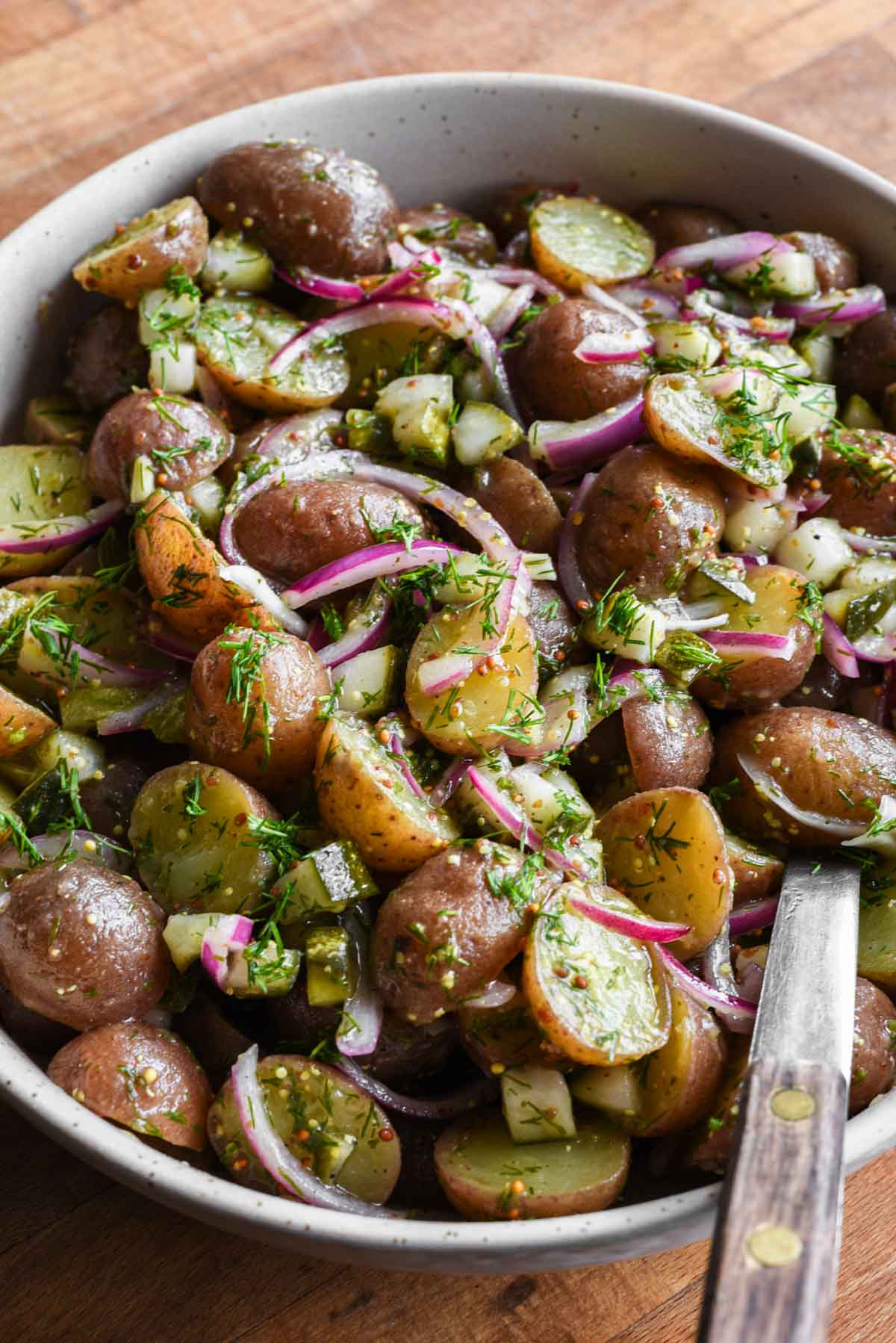 Close up of potato salad.