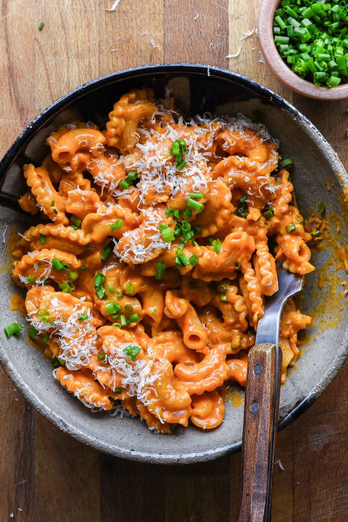 Gochujang pasta being eaten.