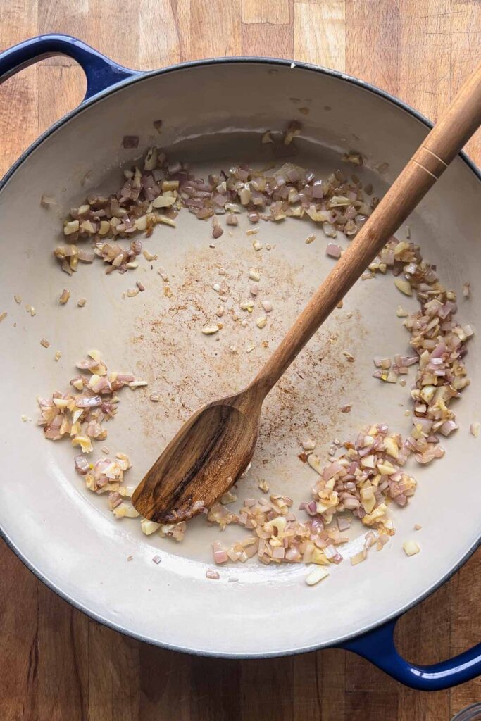 Sautéing garlic and shallot.