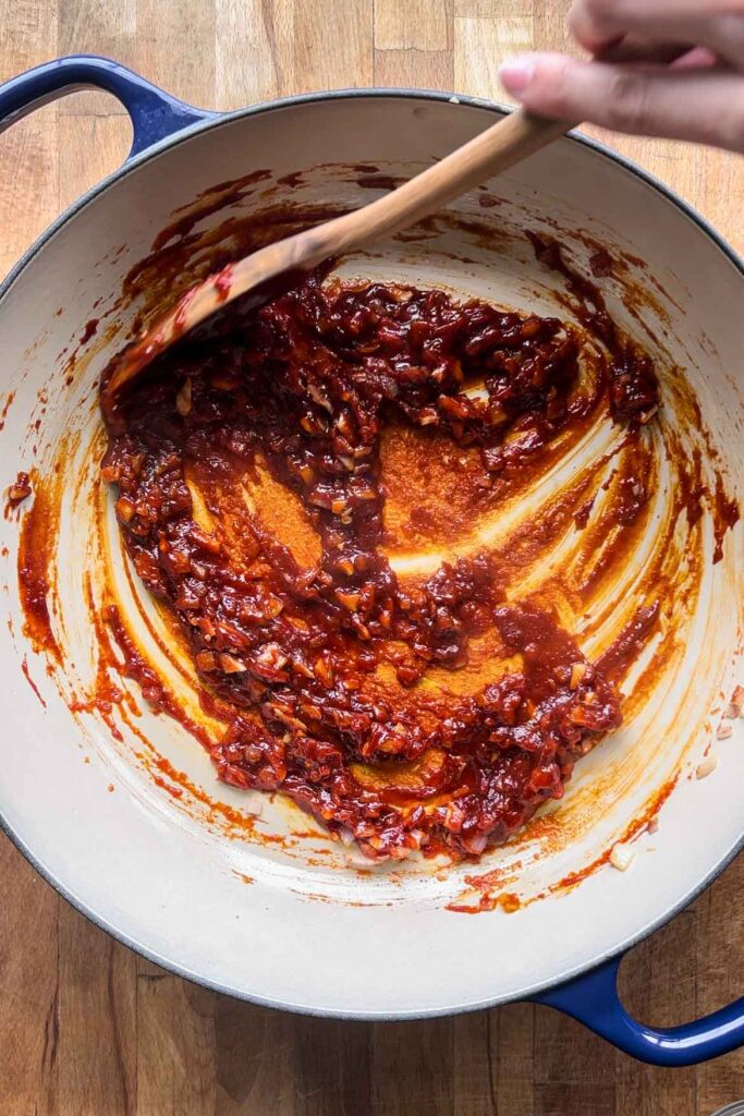 Cooking gochujang.