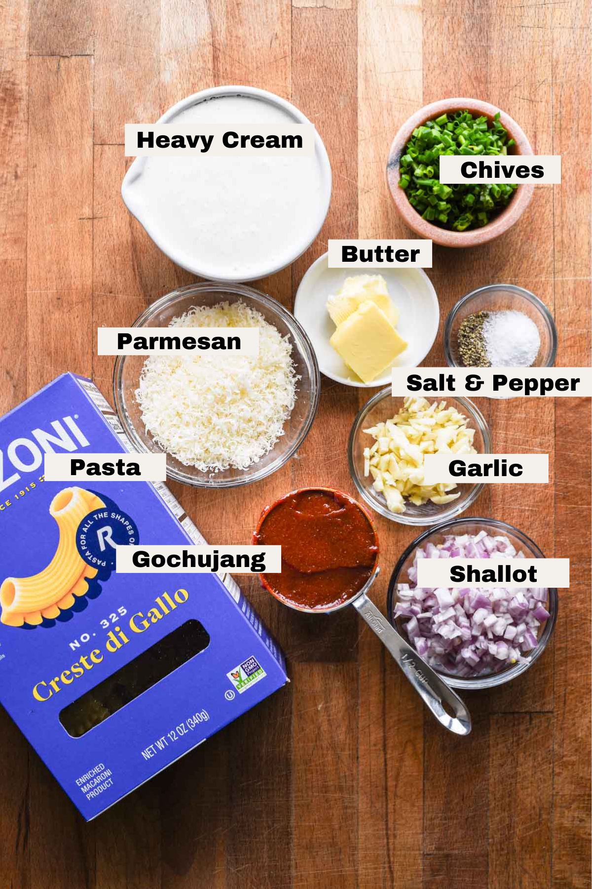 Ingredients for gochujang pasta.