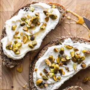 Close up of ricotta toasts.
