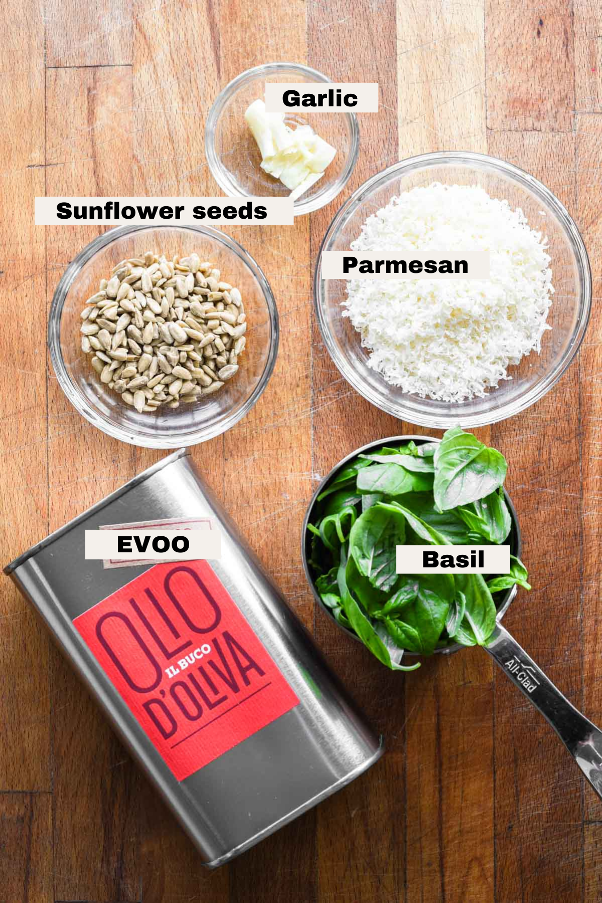 Ingredients needed for nut free pesto.