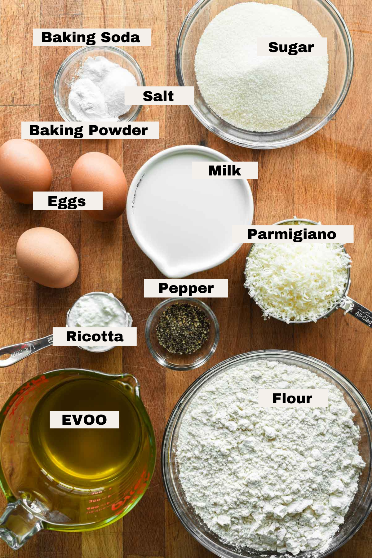 Ingredients on a table for cacio e pepe cake.