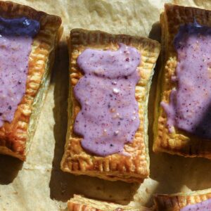 Close up of finished pop tart with jam icing.