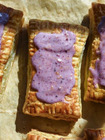Close up of finished pop tart with jam icing.