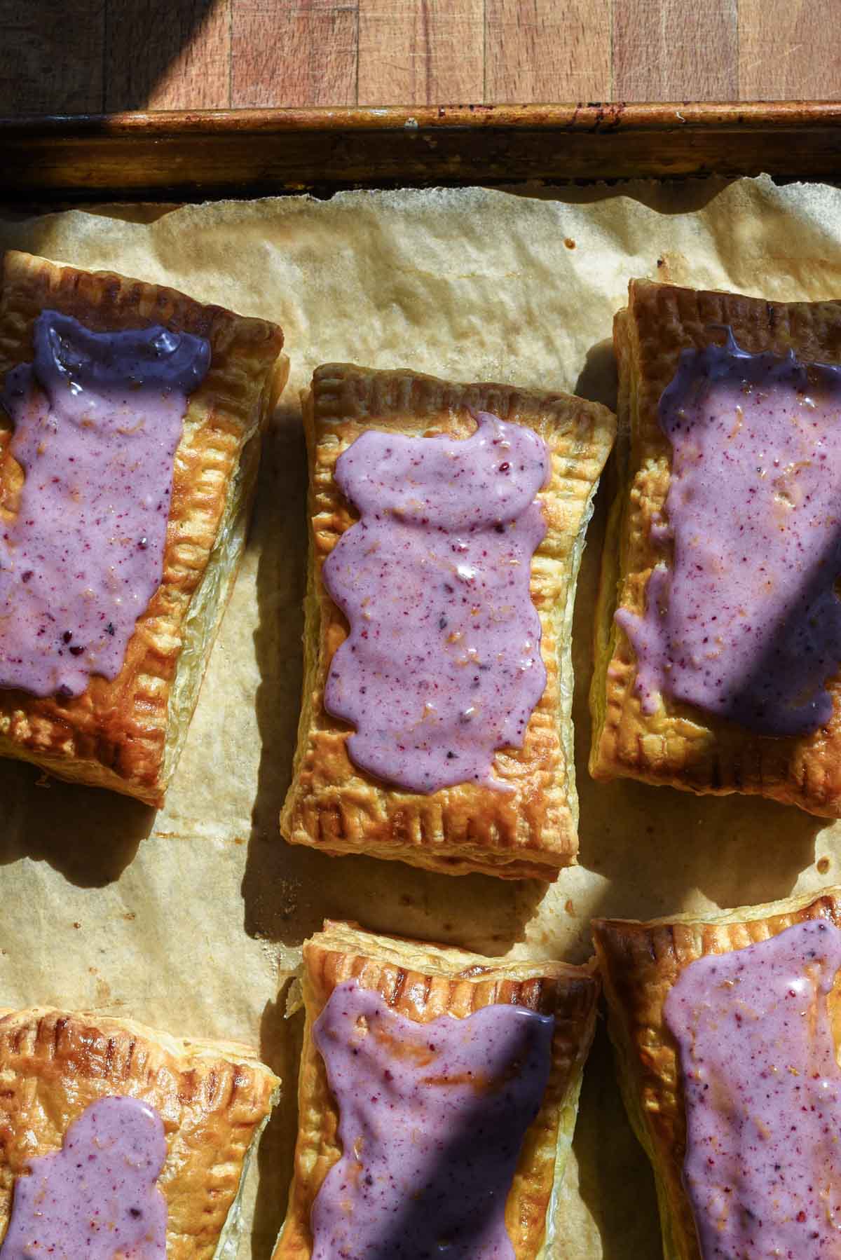 Close up of finished pop tart with jam icing.