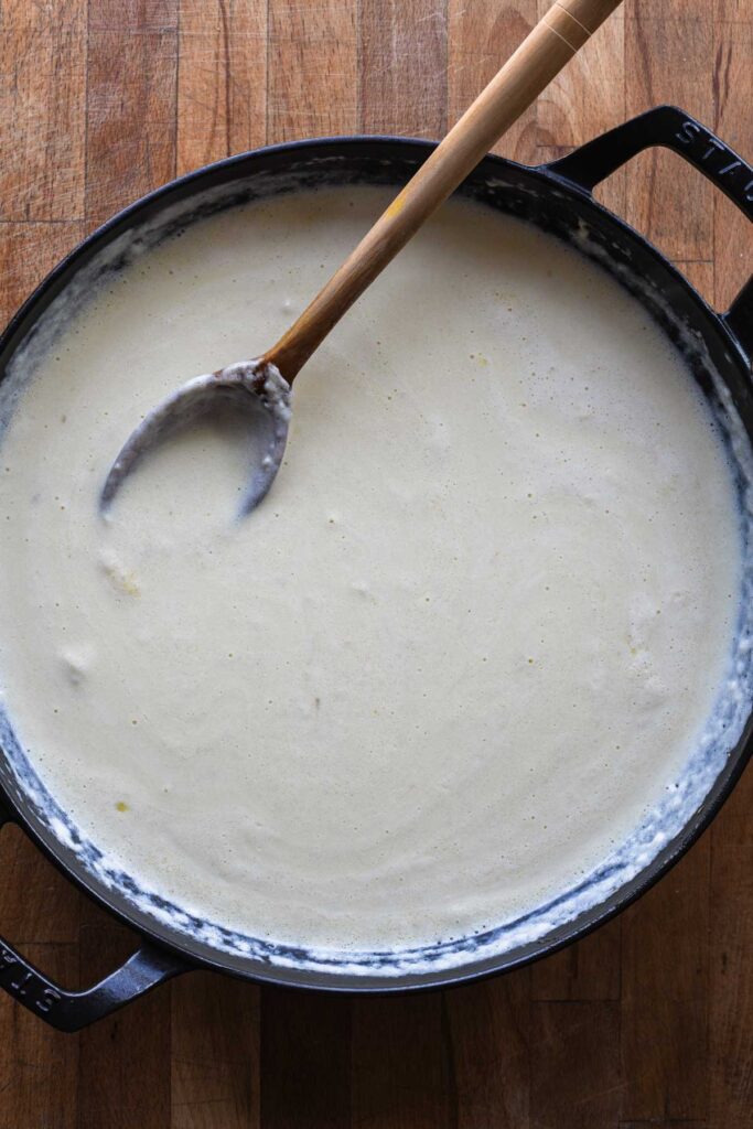 Thickened sauce with cheese melted in.