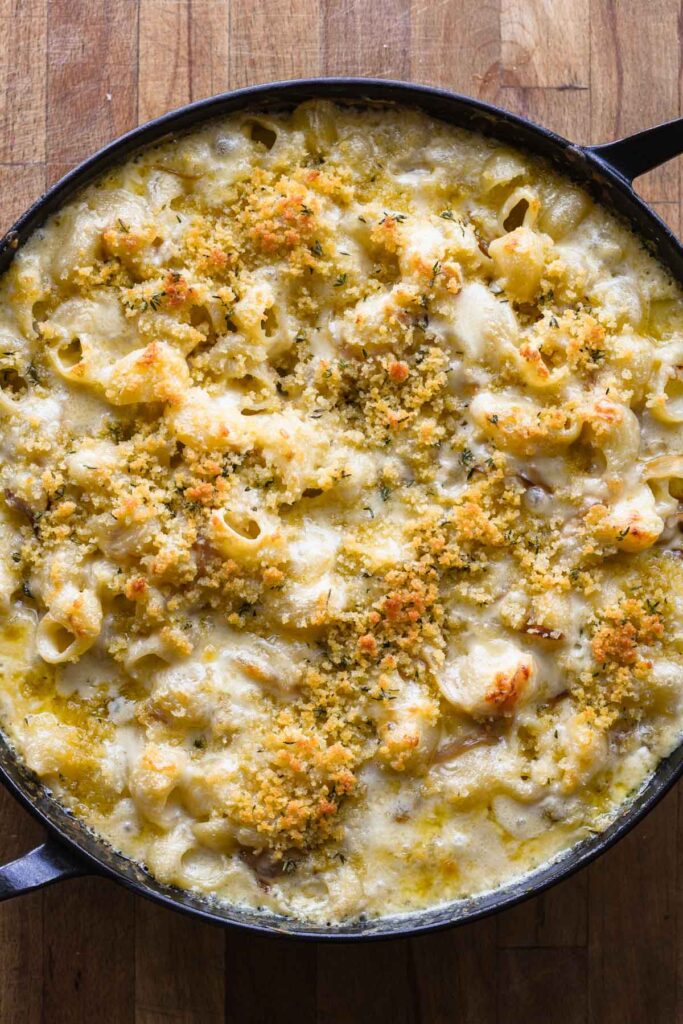 Freshly baked mac and cheese.